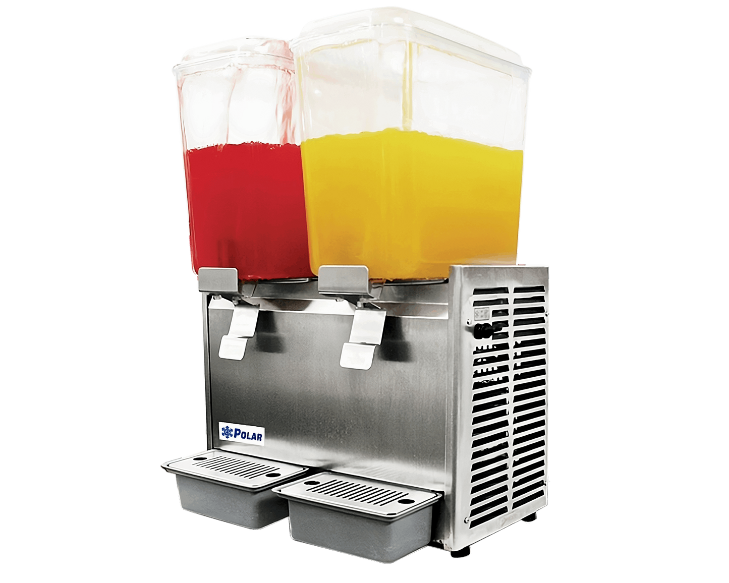 Exhibidor de bebidas frías, tazón de acrílico, chasis de acero inoxidable Capacidad 18 Litros/tazón frente 25 x fondo 39 x alto 73 cm. 110 V.