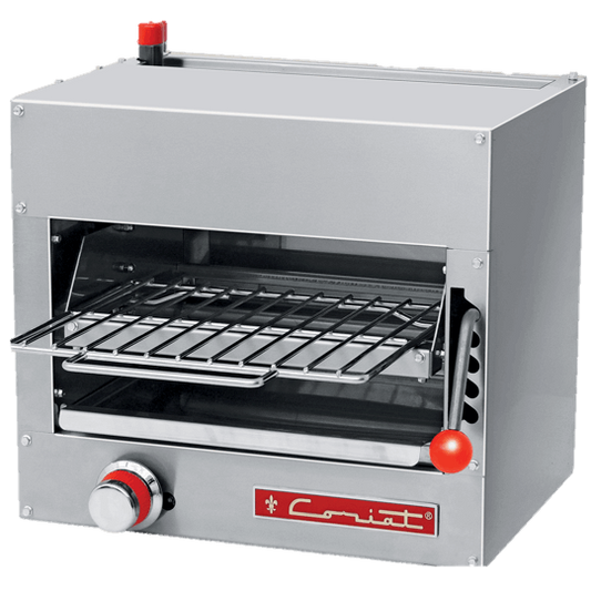 Para 1 platillo de 0.250 m de Ø. parrilla deslizable para colocar los alimentos de alambrón niquelado. Medidas internas: 0.370 m frente y 0.324 m fondo. Dimensiones: 0.500 m de frente, 0.360 m de fondo, 0.440 m de alto