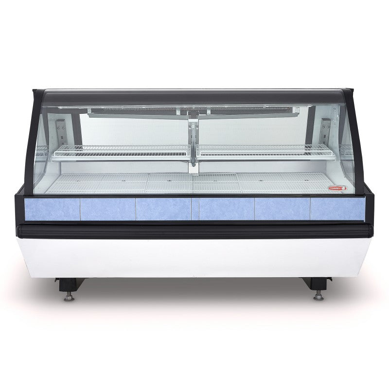 Vitrina carnicera modular de 2 m de largo color blanco, puertas posteriores de vidrio, congelador inferior ideal para establecimientos grandes de venta de carne. \n<ul> \n <li>2 parrillas superiores y tres de piso</li> \n <li>Puertas traseras corredizas de vidrio desmontables</li> \n <li>Almacén inferior para congelamiento</li> \n <li>Techo mostrador</li> \n <li>Bumper de protección fronta