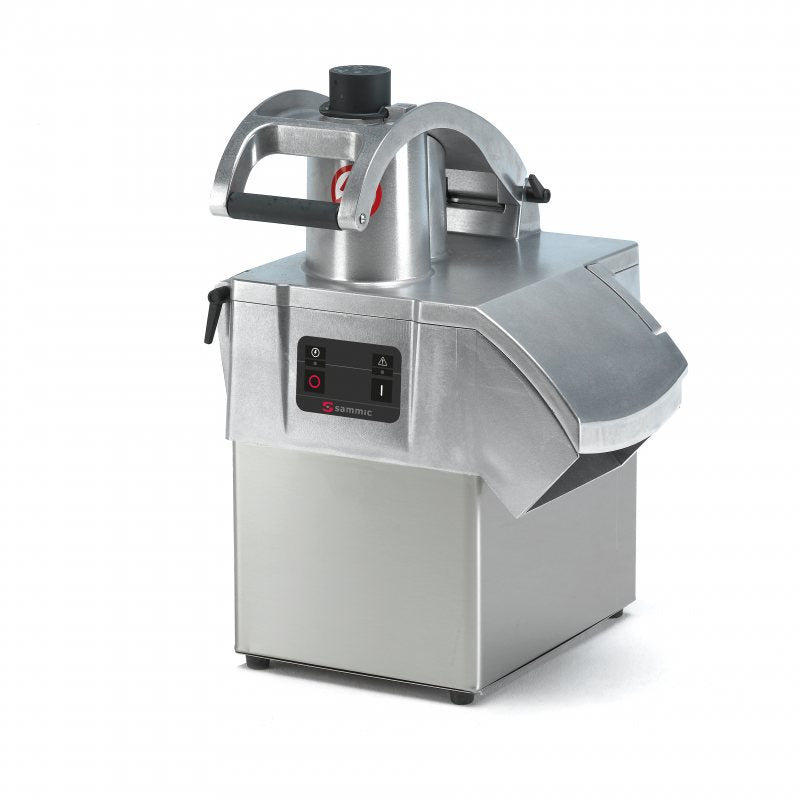 Se compone de un bloque motor de 1 velocidad y cabezal universal. Corte uniforme y de altísima calidad. Diseño ergonómico: permite cortar el producto en un solo movimiento. Salida del producto lateral: requiere menos fondo en la mesa de trabajo. Pisador y tapa fácilmente desmontables para su limpieza.