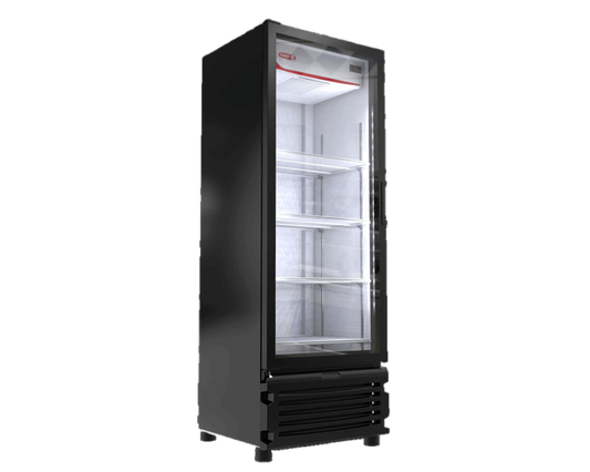 Refrigerador comercial de 19 pies3, con un rango de temperatura óptimo de 0º a 9º C, control de temperatura digital e iluminación LED de alta intensidad.